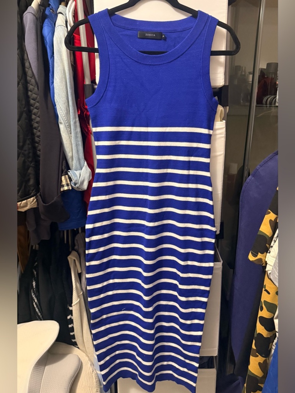 Zebrica Blue & White Striped Knit Tank Dresses
